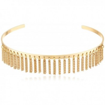 Steve Madden Womens Open Collar with Chain Fringe Choker Necklace - Gold - CN17YIC42HZ