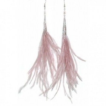 BEAUTIFUL PINK OSTRICH FEATHER DANGLE EARRINGS (D274) - CN12HDA8RG9