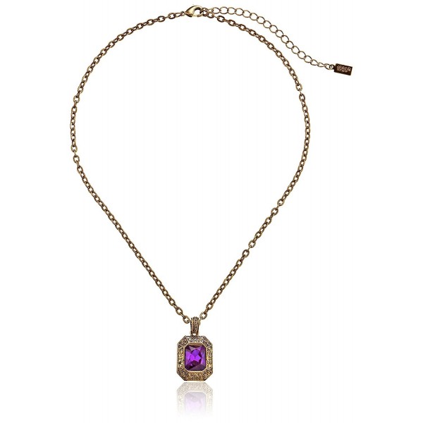 1928 Jewelry "Deep Siberian" Faceted Square Adjustable Pendant Necklace - Amethyst / Gold-Tone - C4110GT78EN