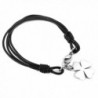 Leather Stainless Steel Lucky Charm 4-Leaf Clover Irish Good Luck Bracelet- Braided Cuff Bangle - CC12BBKYAUT