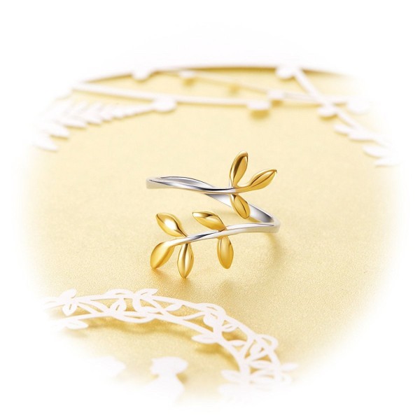 SHEGRACE 925 Sterling Silver Leaf Ring- Cuff Ring with 18K Gold Plated Laurel Wreath- Holiday Gift - Gold - CG183GSOCZQ