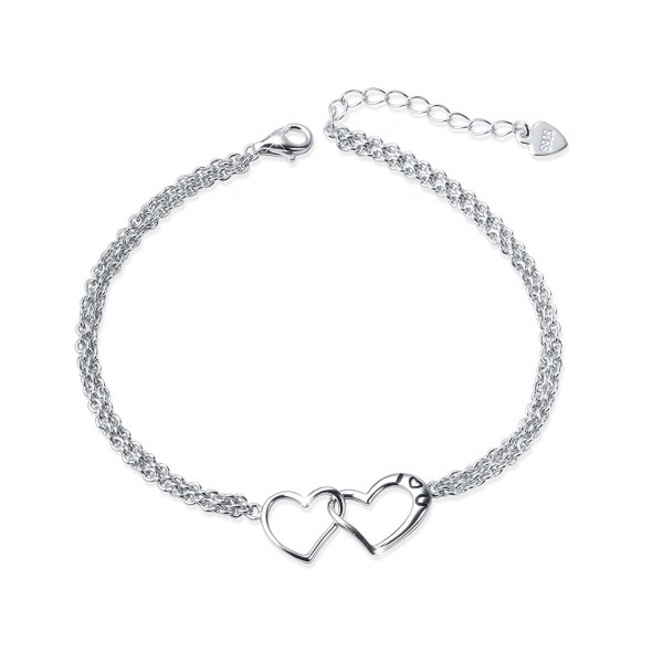 S925 Sterling Silver I Love U Forever Love Heart Double Chain Bracelets-7+2 inches - CY186H552CO