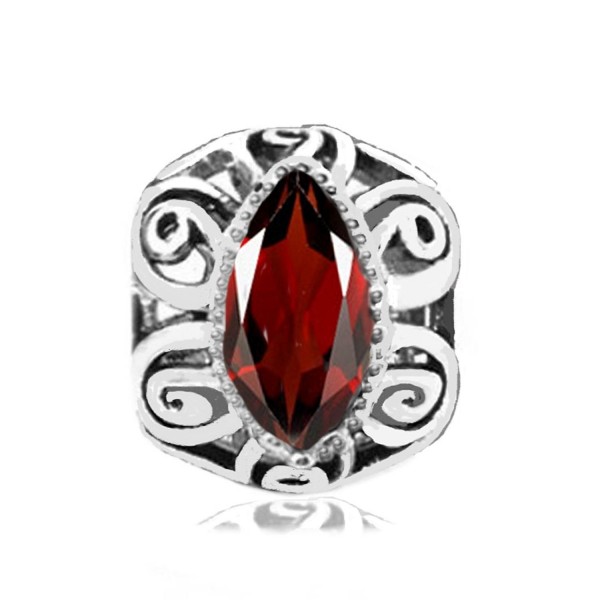 Jovana Sterling Silver Filigree Charm with January Birthstone Red Garnet- fits Pandora Braceet - CF116CU4Y1P