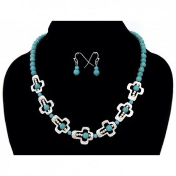 Simulated Turquoise Sideways Necklace Earrings