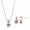 Mariell Rose Gold Round-Cut Cubic Zirconia Necklace Earrings Set for Brides- Bridesmaids & Everyday Wear - CR12JGUETUX