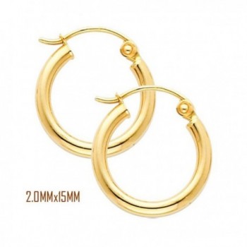 14K Yellow Gold 15 mm in Diameter Classic Hoop Earrings with 2.0 mm in Thickness and Snap Post Closure - C211OK94Q13