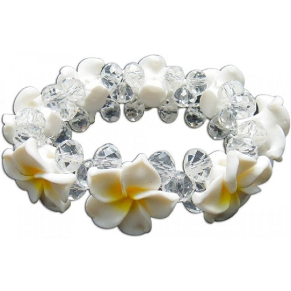 Plumeria Fimo Flower Bling Hawaiian Bracelet - White-Yellow - C712DJVX1FJ