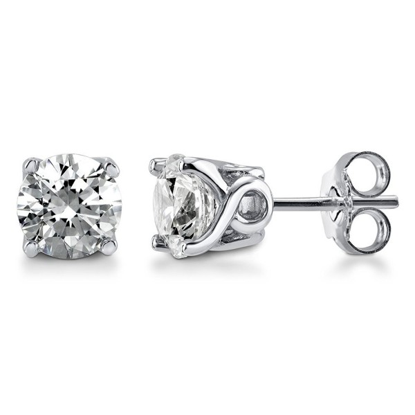 BERRICLE Rhodium Plated Sterling Silver Solitaire Stud Earrings Made with Swarovski Zirconia Round - C511TOWO6AL