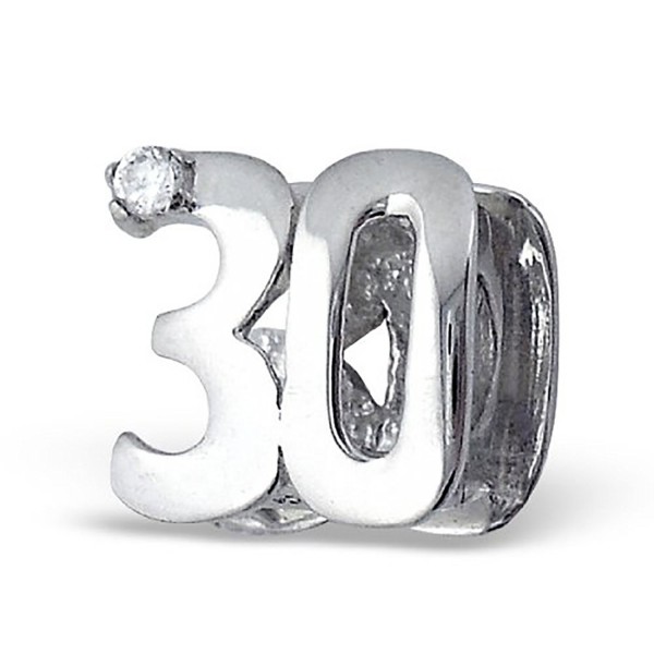 Number 30 Thirty 30th Birthday Charm Bead Sterling Silver Compatible with all European Charm Bracelet - CR11H4G9HQN