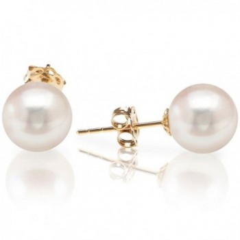 PAVOI 14K Gold Round Handpicked AAA+ Freshwater Cultured White Pearl Earrings for Women - CO12FNC2VYT