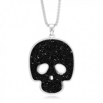 2" Rhodium Plated Black Crystal Medley Skull Pendant Made With Swarovski Crystal - C2186AZXNUQ