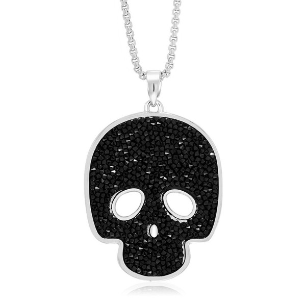 2" Rhodium Plated Black Crystal Medley Skull Pendant Made With Swarovski Crystal - C2186AZXNUQ