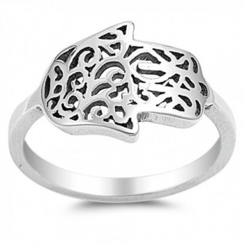 Sideways Hand of God Filigree Hamsa Ring .925 Sterling Silver Band Sizes 5-10 - CD12ELW6RZL