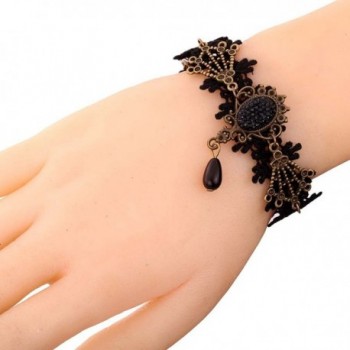 Yazilind Jewelry Noble Lolita Black Beads Metal Lace Bracelets for Women - C611II082UB