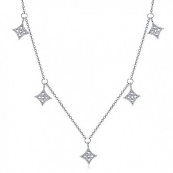 Choker Necklace with Diamond Shaped Charms 925 Sterling Silver 14"-16" - CT183D3TOTS