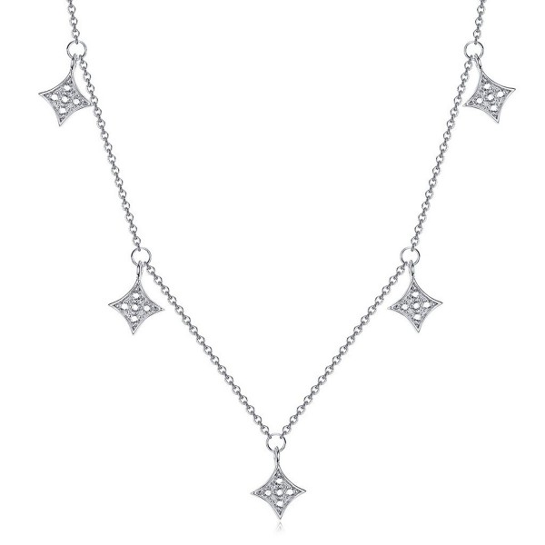 Choker Necklace with Diamond Shaped Charms 925 Sterling Silver 14"-16" - CT183D3TOTS