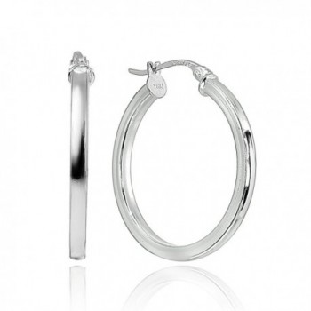 LOVVE Sterling Silver High Polished Square-Tube Round Click-Top Hoop Earrings- All Sizes - "45mm-1 4/5""" - CZ1889TW50M