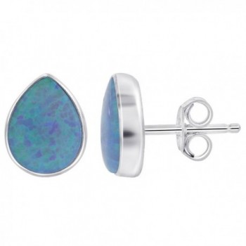 Gem Avenue 925 Sterling Silver Pear Shaped Created Blue Opal Gemstone Post Back Stud Earrings - CO116G0C7PB