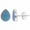 Gem Avenue 925 Sterling Silver Pear Shaped Created Blue Opal Gemstone Post Back Stud Earrings - CO116G0C7PB