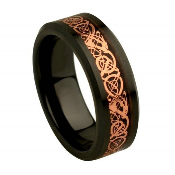 Black Ceramic High Polish & Rose Gold Plated Celtic Dragon Inlay ...