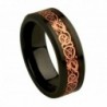 Black Ceramic High Polish & Rose Gold Plated Celtic Dragon Inlay Wedding Ring - CZ11NW026KJ