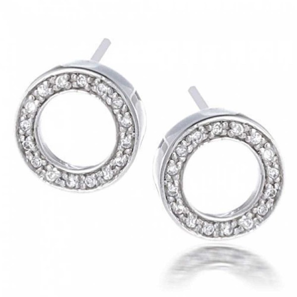 Bling Jewelry Pave Clear CZ April Birthstone Open Circle Stud earrings 925 Sterling Silver 11mm - CH113XOXMYN
