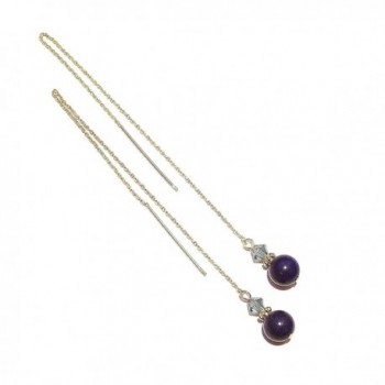 Gold Vermeil- Gemstone Long Drop Chain Ear Threads - Blue Lapis Lazuli & Swarovski Crystal 172mm - C9115LG5N7P