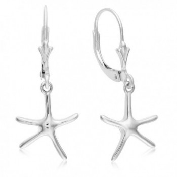 Solid Sterling Silver French Lever Back Starfish Dangling Earrings. - C312N85MHBP