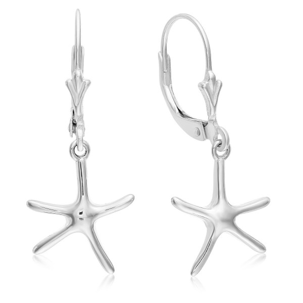Solid Sterling Silver French Lever Back Starfish Dangling Earrings. - C312N85MHBP