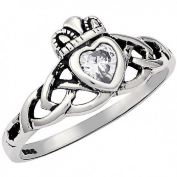 Sterling Silver Traditional Celtic Knot .25 cttw CZ Simulated Diamond Claddagh Ring - CY11TM7YT9R