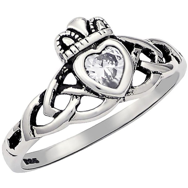 Sterling Silver Traditional Celtic Knot .25 cttw CZ Simulated Diamond Claddagh Ring - CY11TM7YT9R