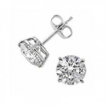 Sterling Silver (925k) Silver Plated Stud Earrings Cubic Zirconia 2.00 ct Size New Lovely - C7118UZOUQ9