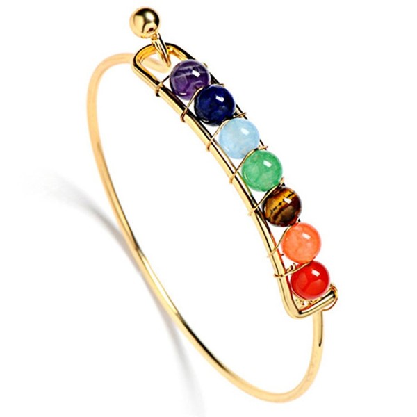 Jauxin 7 Chakras Stone Bracelet Handmade Healing Energy 6mm Beads Cuff Bangle - Gold - CL1827DIZ88