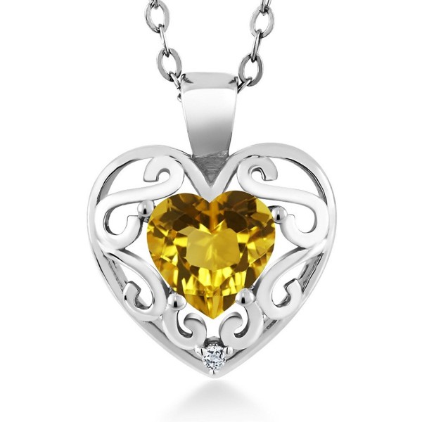 0.73 Ct Heart Shape Citrine White Topaz 925 Silver Pendant with 18" Chain - C81182ES30H