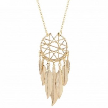 Lux Accessories Gold Tone Boho Cased Feather Dreamcatcher Pendant Necklace - CN183CYMDE6