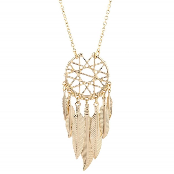 Lux Accessories Gold Tone Boho Cased Feather Dreamcatcher Pendant Necklace - CN183CYMDE6