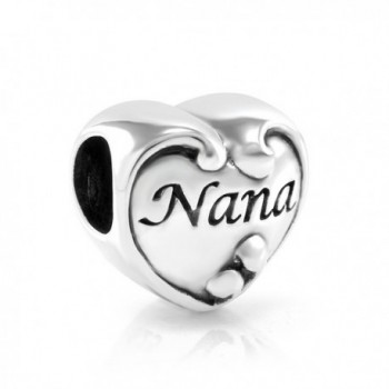 925 Sterling Silver Mom Grandma Nana Family Heart Bead Charm Fit Major Brand Bracelet - Nana - CJ11F4Q0C5F