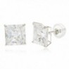14k White Gold Square Basket Setting Cz Stud Earrings with Silicone Back - All Sizes Available - CB11PIWF359