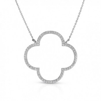 Unique Royal Jewelry Sterling Silver Open Four Leaf Clover Cubic Zirconia Necklace With Adjustable Length. - C612M109LX5