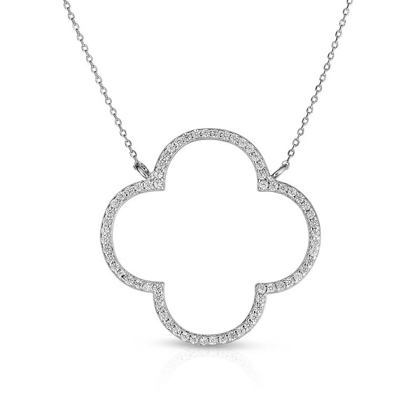 Unique Royal Jewelry Sterling Silver Open Four Leaf Clover Cubic Zirconia Necklace With Adjustable Length. - C612M109LX5