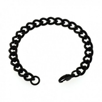 Women's 7mm Black Anklet- Thick Stainless Steel Curb Chain Anklet- 7in to 14in (14 Inches) - CF123ZMGHQH