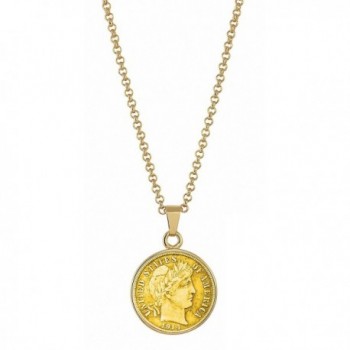 American Coin Treasures Gold-Layered Silver Barber Dime Goldtone Coin Pendant Necklace with 18" Chain - CG11RZQ1QHP