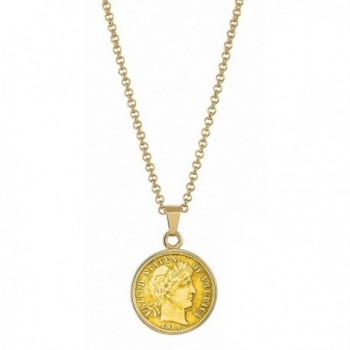 American Coin Treasures Gold-Layered Silver Barber Dime Goldtone Coin Pendant Necklace with 18" Chain - CG11RZQ1QHP