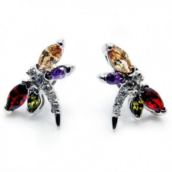 Sterling Silver Multi-gem CZ Dragonfly Stud Earrings - CI11JO6HKX3