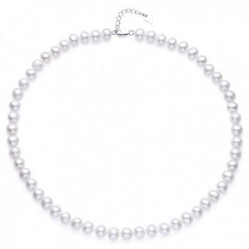 Sterling Silver AA Quality White Freshwater Cultured Pearl Necklace- 18 Inch - CM184Q0IICI