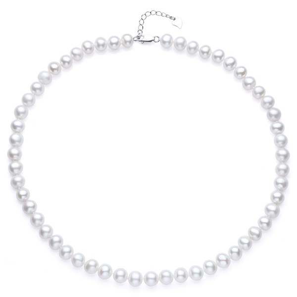 Sterling Silver AA Quality White Freshwater Cultured Pearl Necklace- 18 Inch - CM184Q0IICI