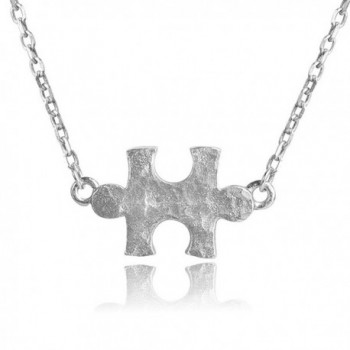 Dainty Genuine Sterling Silver Hammered Puzzle Piece Necklace w/ 16-18" Adjustable Chain Autism Awareness - C4182SGOQCK