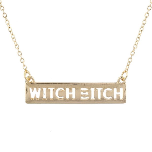 Lux Accessories Gold Tone Cut Out Witch Bitch Wiccan Bar Necklace - C71859M9HT0