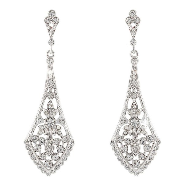 EVER FAITH Wedding Chandelier Art Deco Dangle Earrings Clear Silver-Tone - CG11NKRLG5P