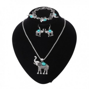 Paxuan Elephant Turquoise Necklace Earrings - Turquoise - CE17YRC2GZI